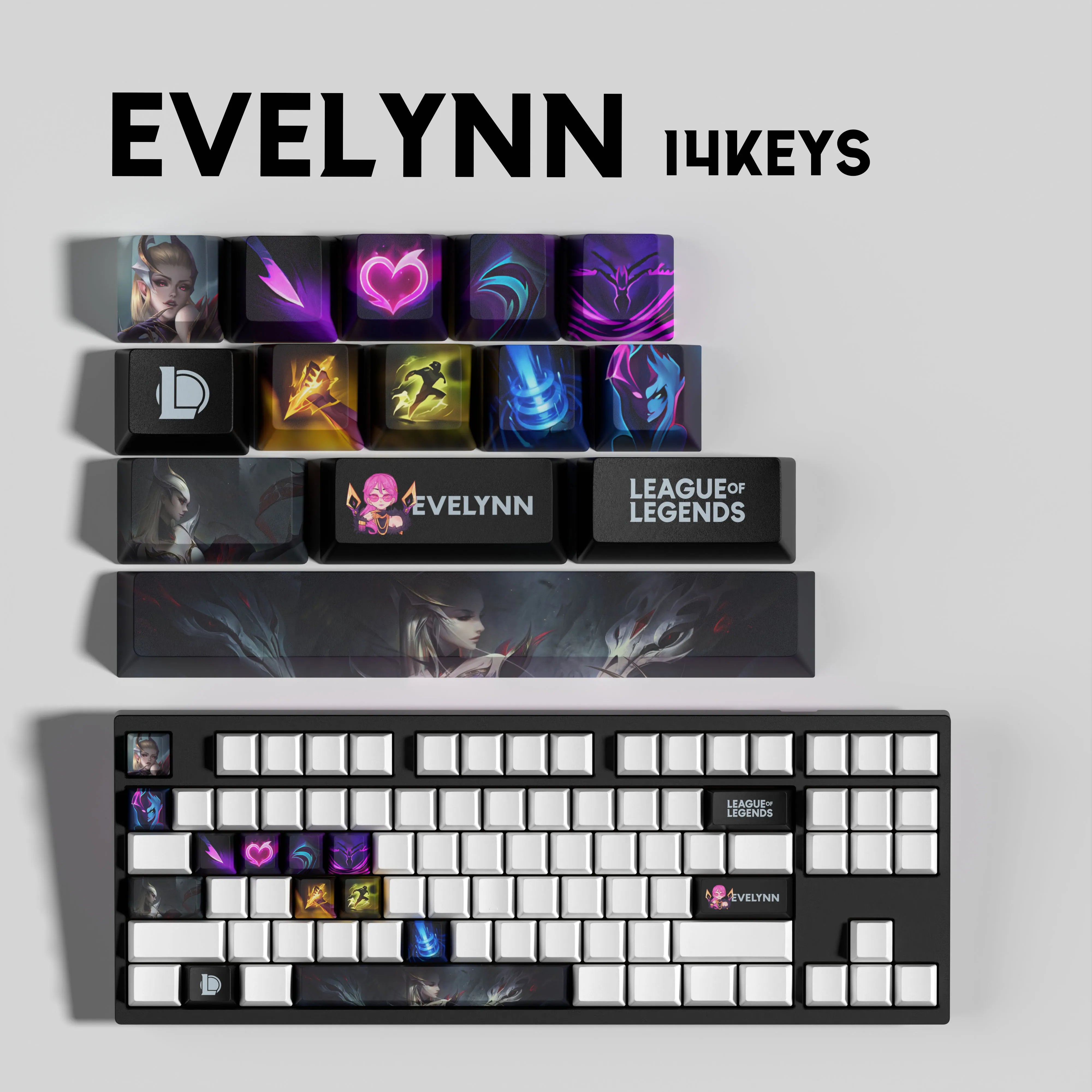 NEW SPECIAL EDITION LEAGUE OF LEGENDS EVELYNN KEYCAPS – 14 KAY