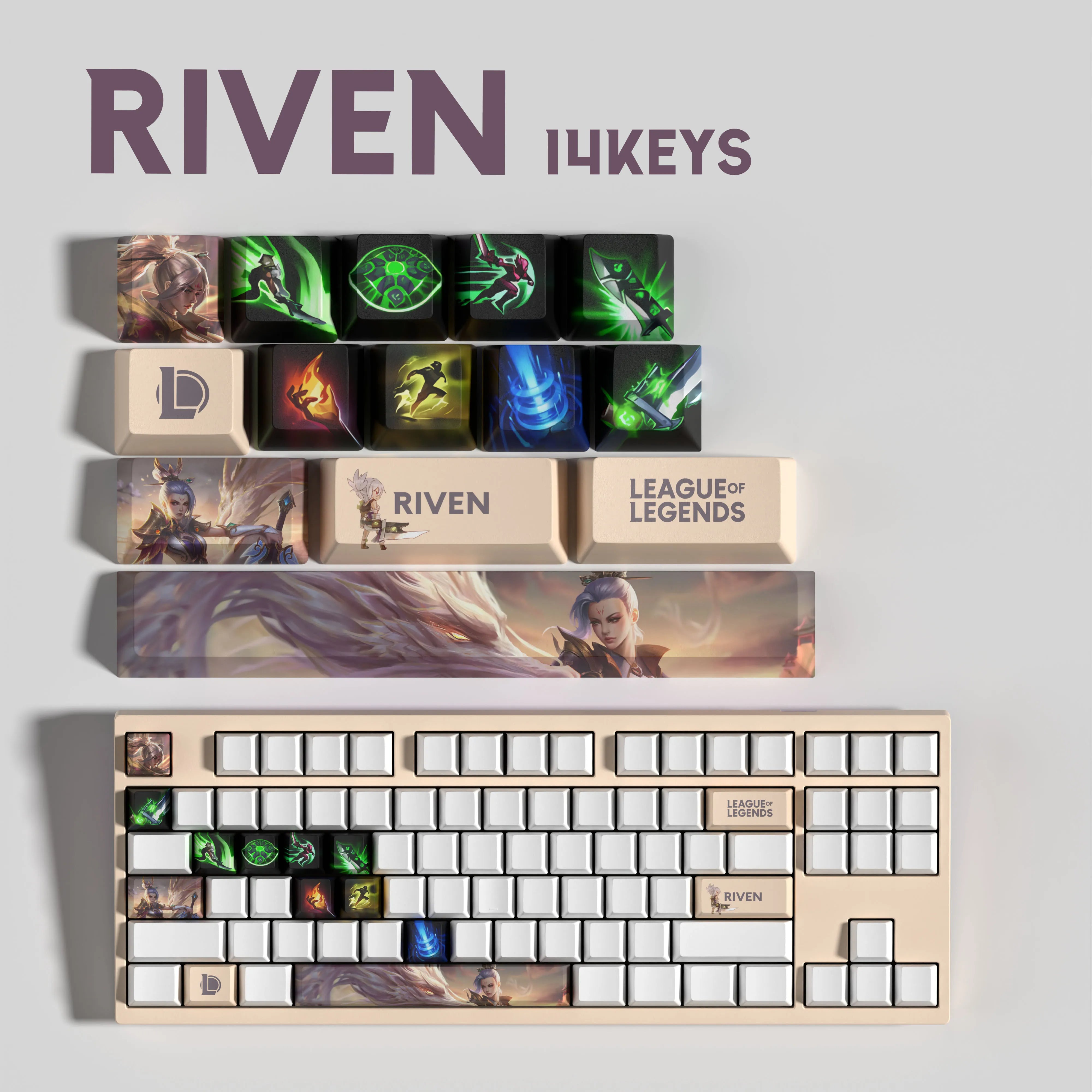 NEW SPECIAL EDITION LEAGUE OF LEGENDS RIVEN KEYCAPS – 14 KAY