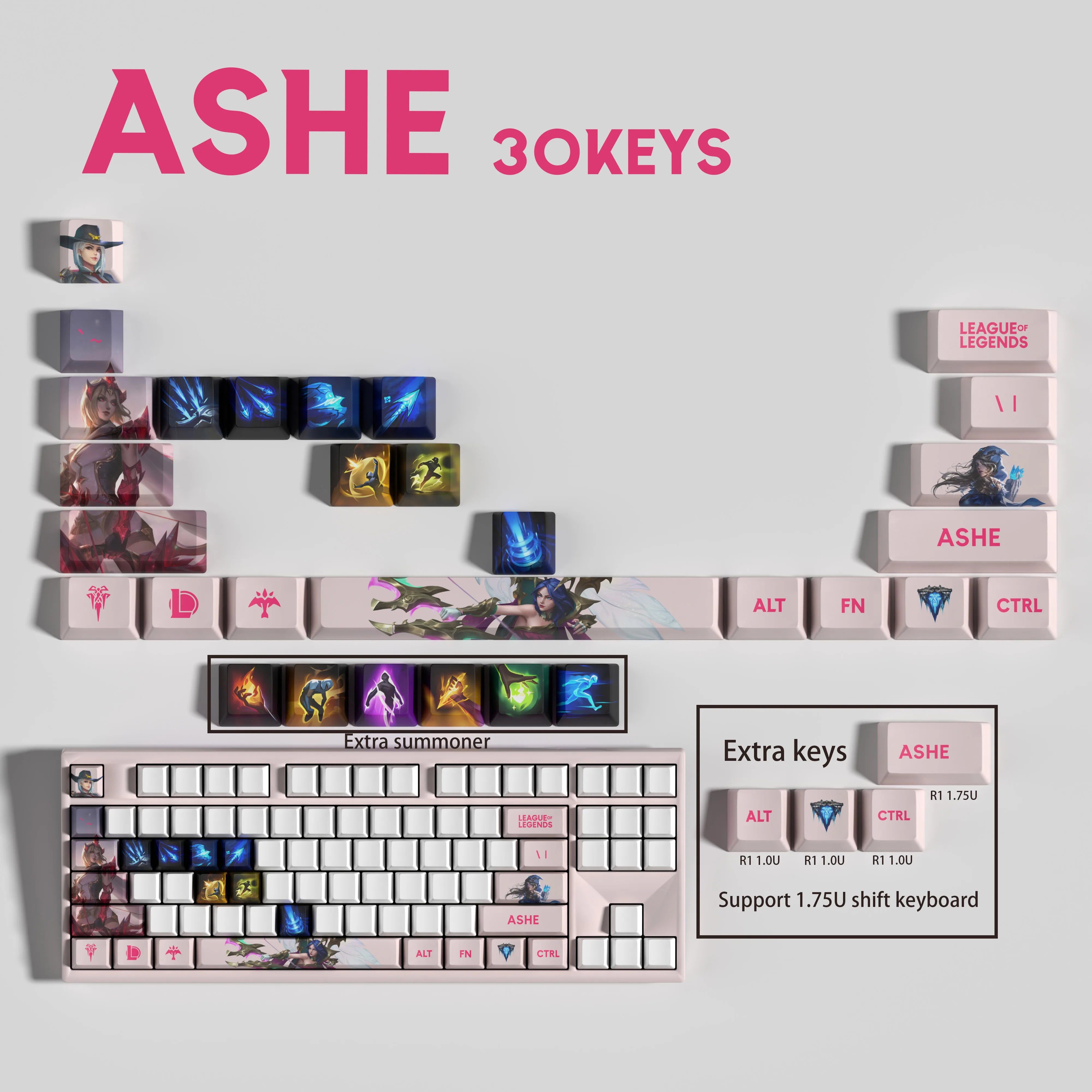 Special Edition League of Legends Ashe Keycaps – 30 Custom Keys