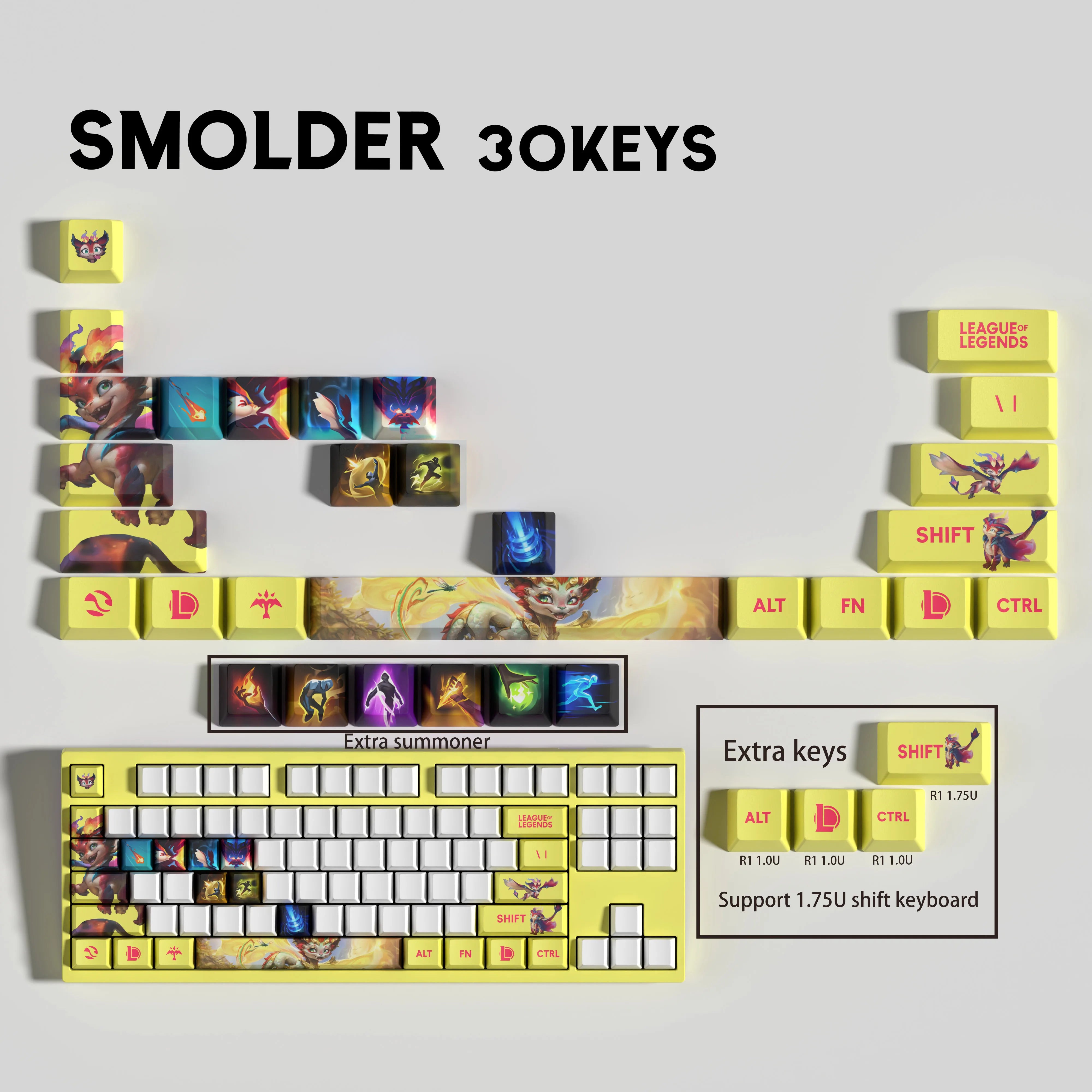 Special Edition League of Legends Smolder Keycaps – 30 Custom Keys