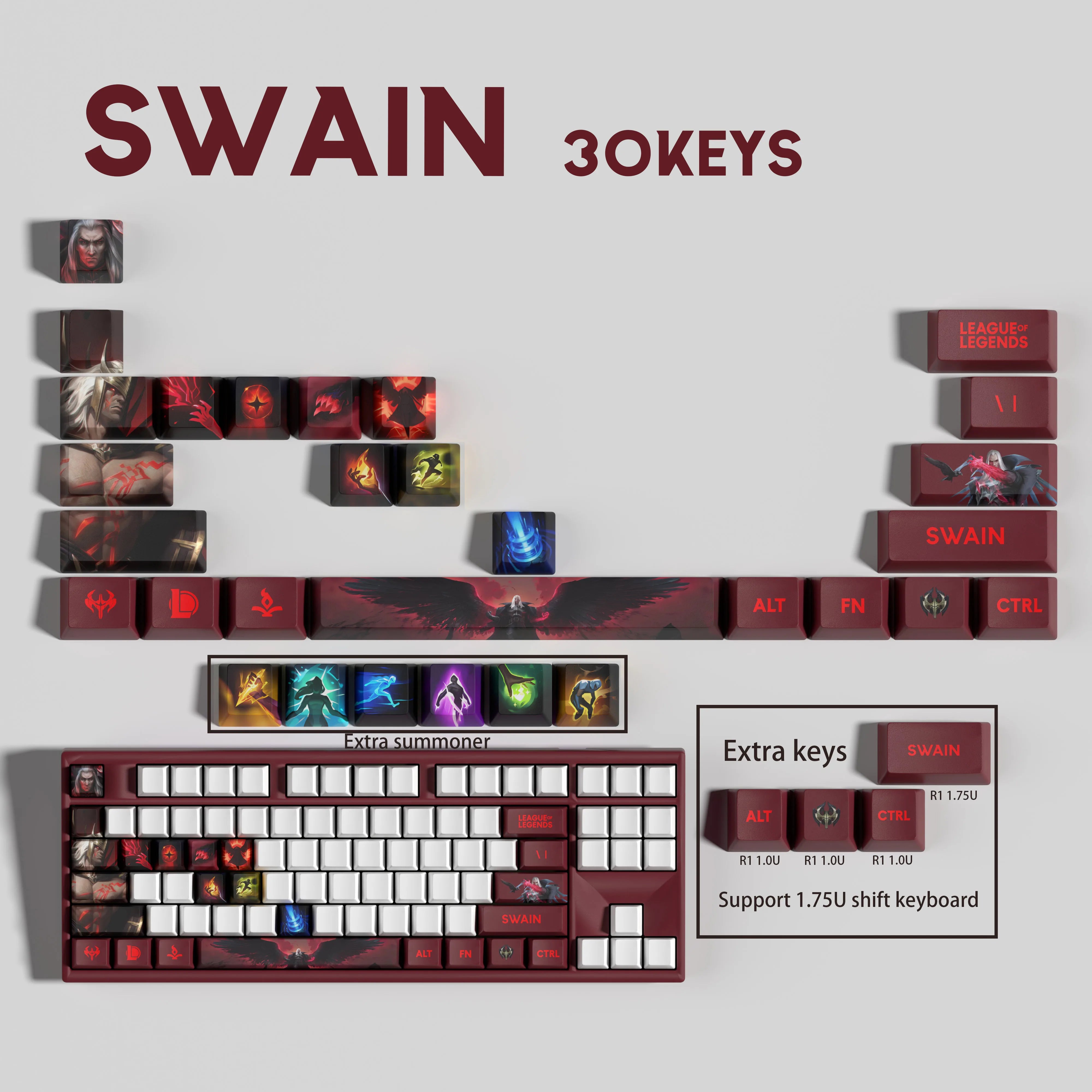 Special Edition League of Legends Swain Keycaps – 30 Custom Keys