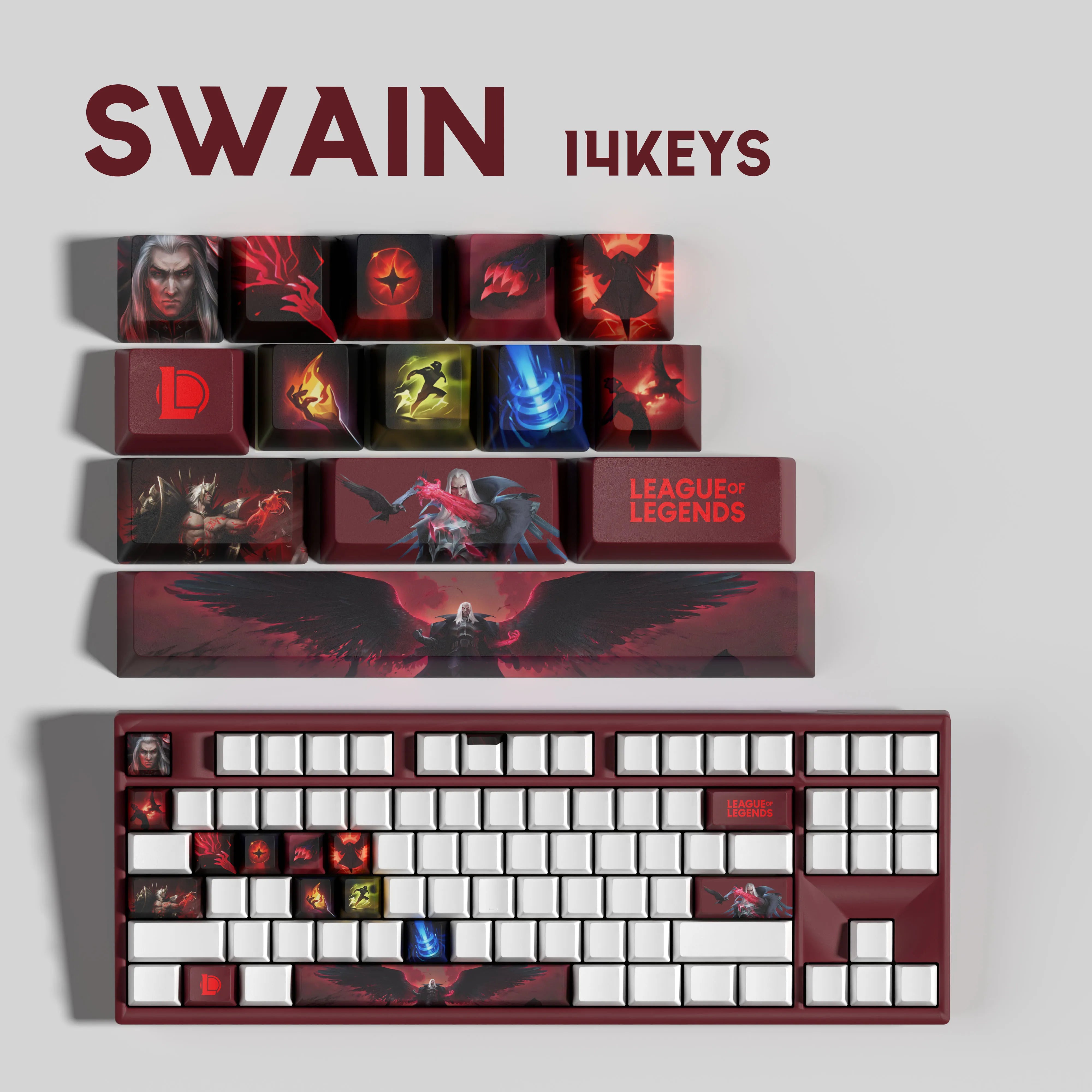 Special Edition League of Legends Swain Keycaps – 14 Custom Keys