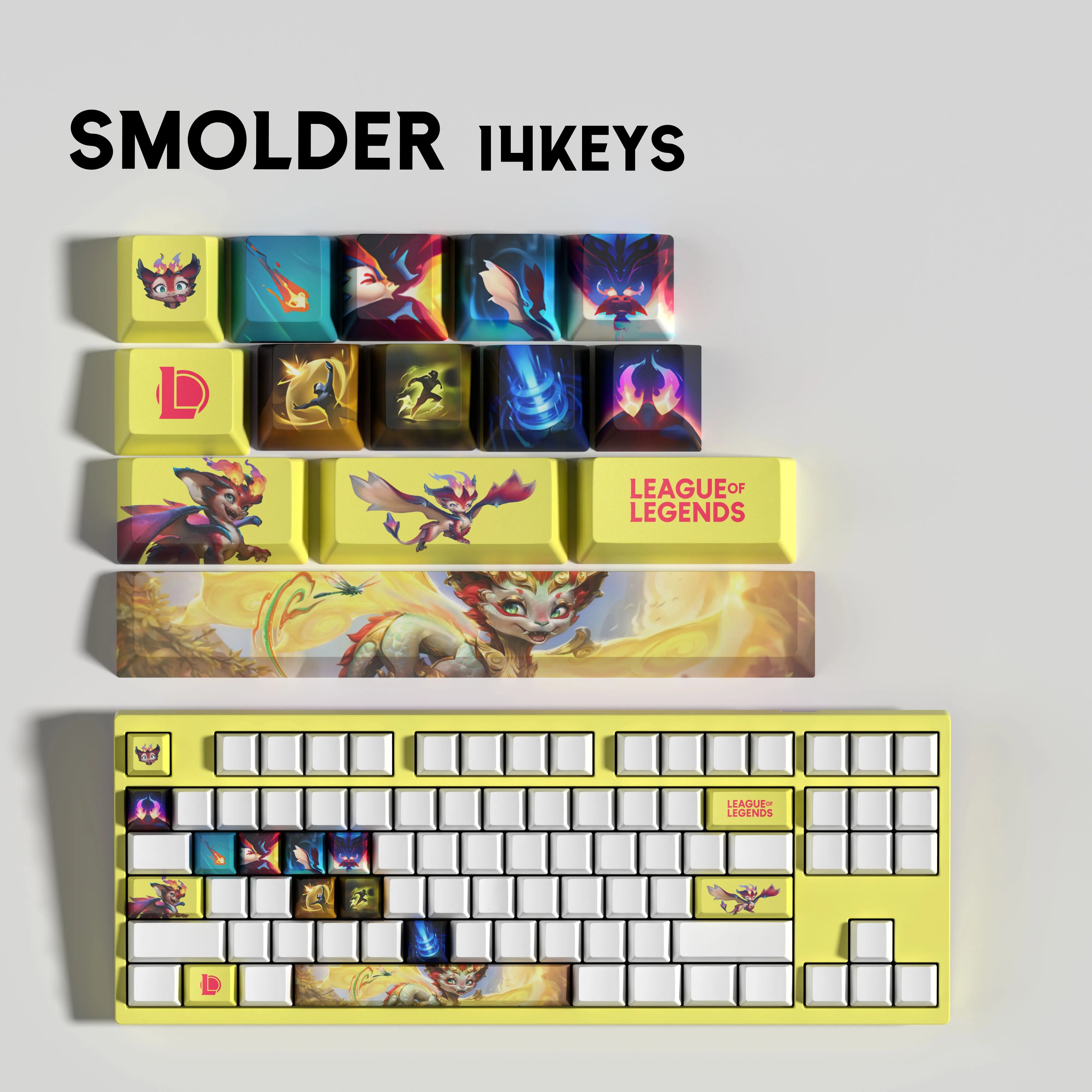 Special Edition League of Legends Smolder Keycaps – 14 Custom Keys