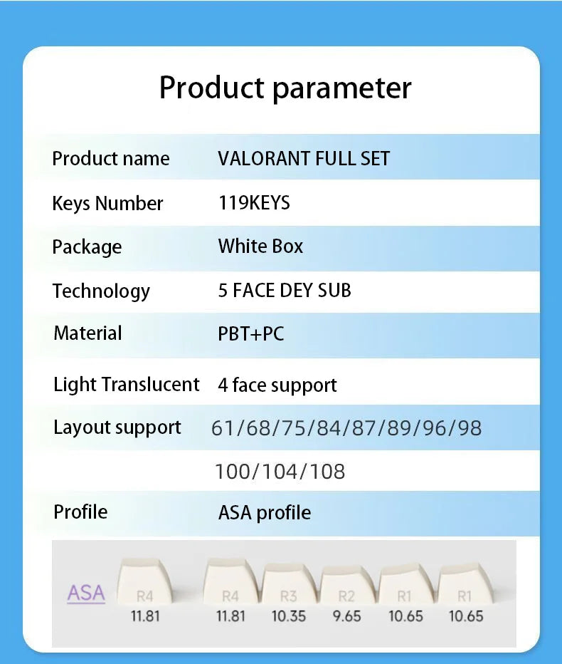 VALORANT Fade keycaps full set 119 keys ASA Profile