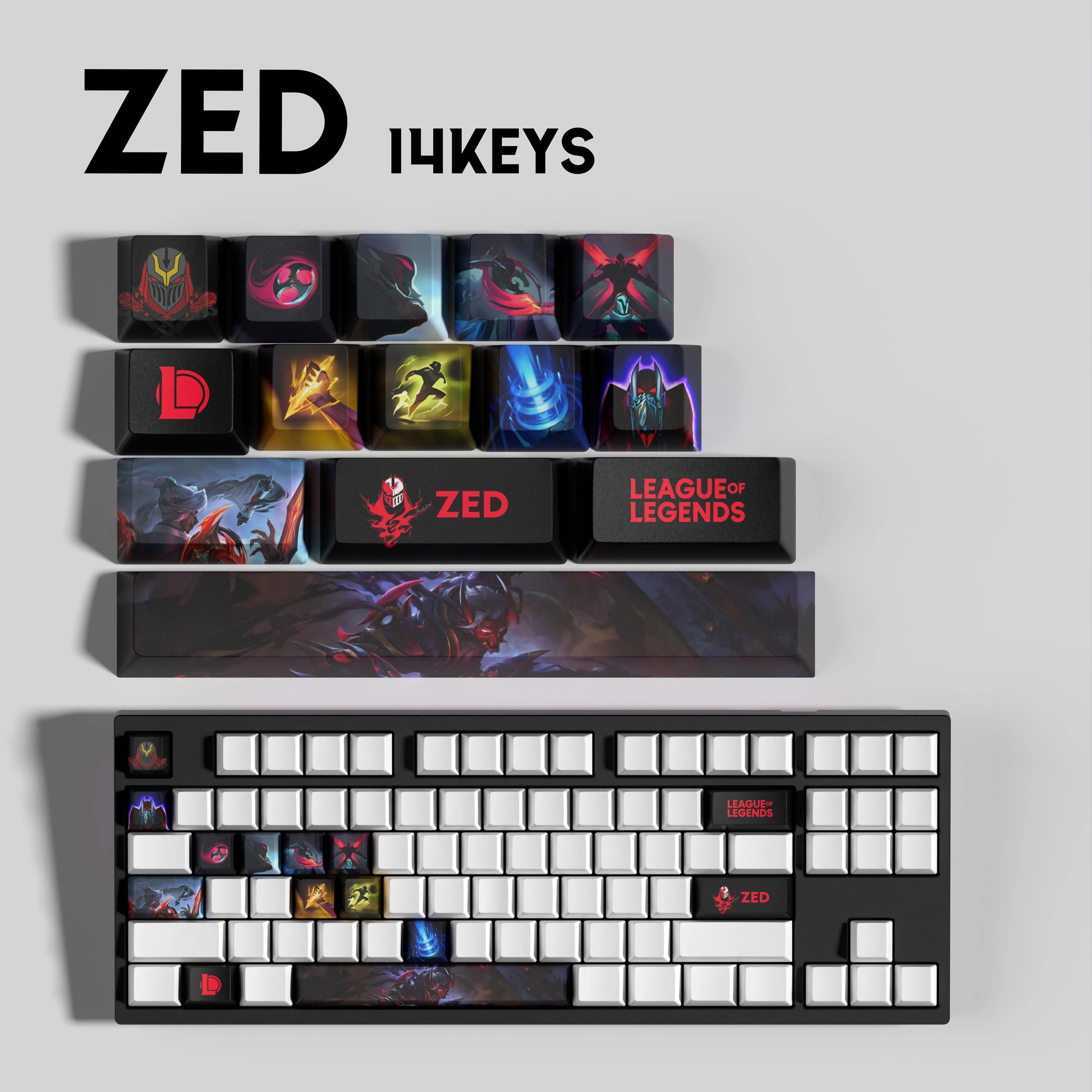 NEW SPECIAL EDITION LEAGUE OF LEGENDS ZED KEYCAPS – 14 KAY