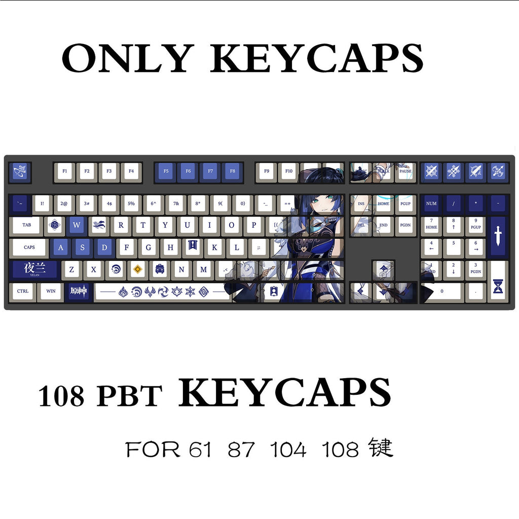 Genshin Impact Theme yelan Pbt Material Keycaps 108 Keys - Zxsetup